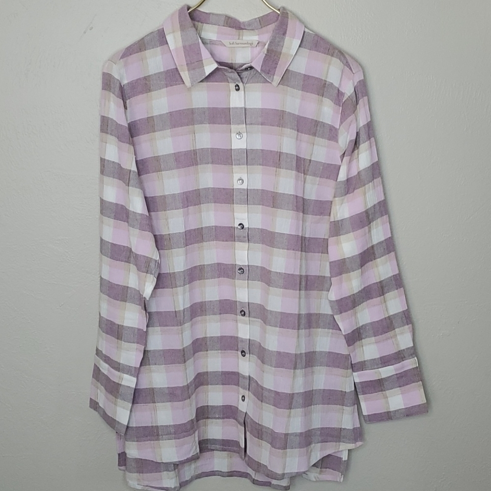 Soft Surroundings Kai Plaid Shirt Size Large NWT